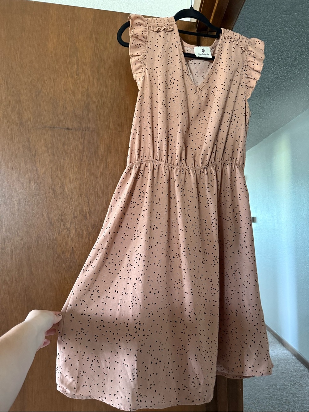 Women’s Dusty Rose Polka Dot Ruffle Sleeve Dress